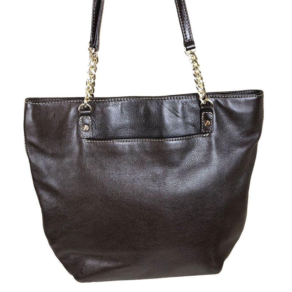 Michael Kors Brown Leather Hand Bag Chain‎ Link & Leather Dual Shoulder Straps